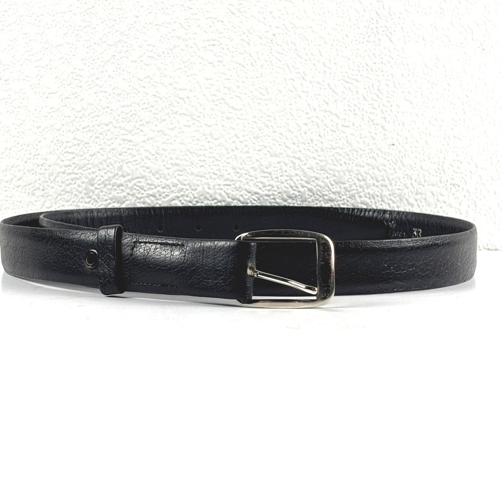 Leather Belt Men 38 Black Silver Buckle Textured Minimalist Quiet Luxury Classic